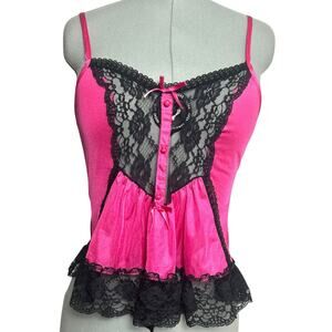 Vintage Pink and Black Lace Lingerie Camisole Size M